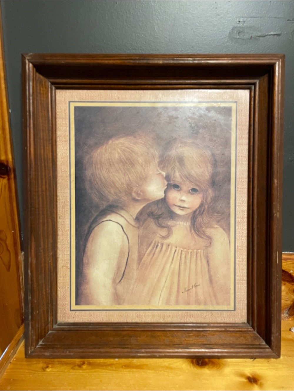 Vintage Margaret Kane A Little Kiss Big Eyed Mid-Century 60’s Framed Art 17”x20”